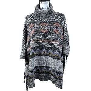 Anthropologie Pilcro Magda Knit Sweater Turtle Cowl Neck Fringe Sweater boho XS